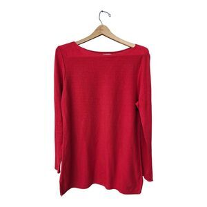 J Jill Red Tunic Sweater Size Med Pullover Boat Neck Viscose Cotton Lightweight